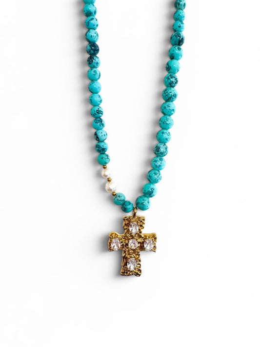 Turq Cross Necklace